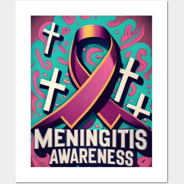 Meningitis Awareness Ribbon with Pink Swirls Background Wall Art by Seeds of Authority